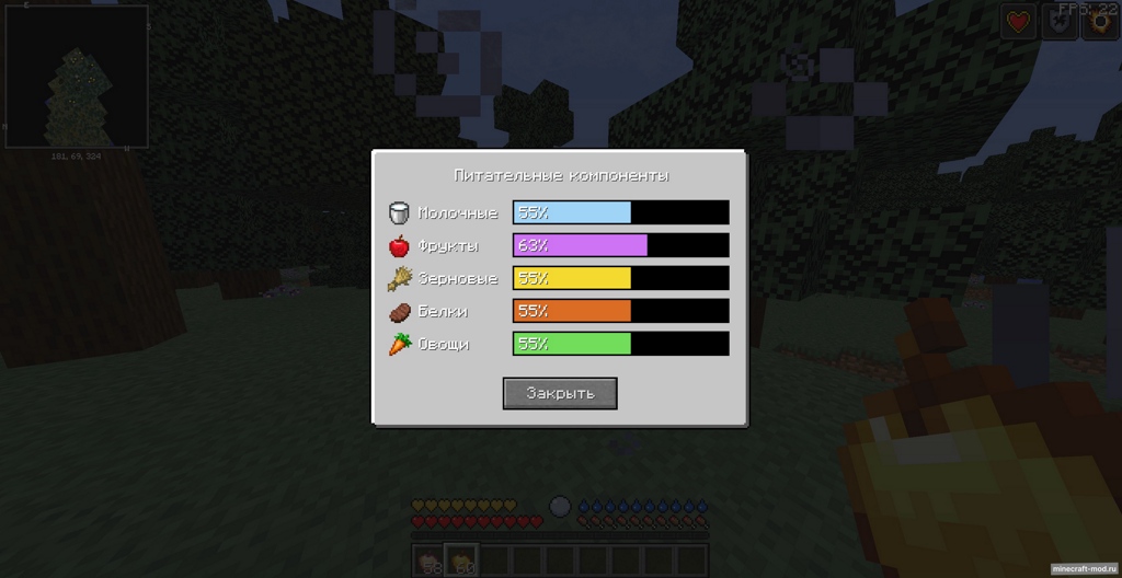 Мод Nutrition для Minecraft 1.12.2