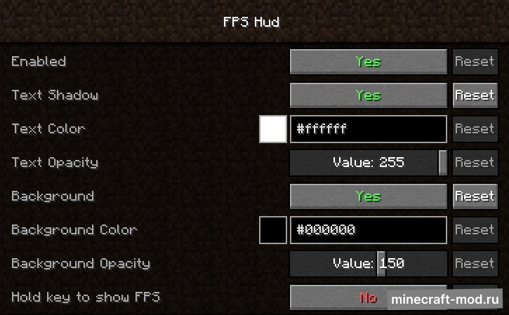 Мод FPS Hud для Minecraft 1.19.1, 1.18.2, 1.18.1