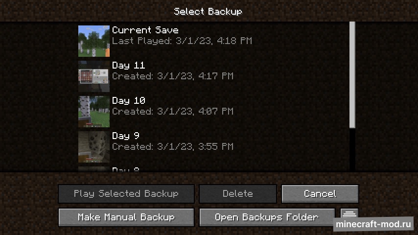 Мод Rollback для Minecraft 1.19.3