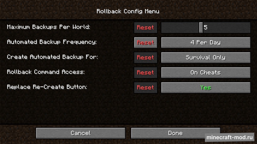 Мод Rollback для Minecraft 1.19.3