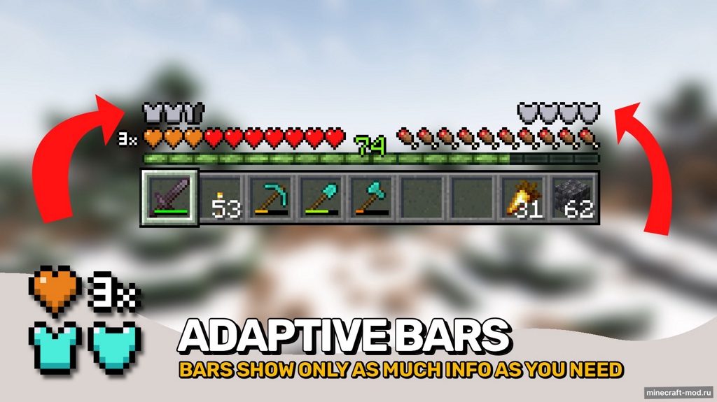 Мод Overflowing Bars для Minecraft 1.21.1, 1.20.4, 1.20.1,  ...