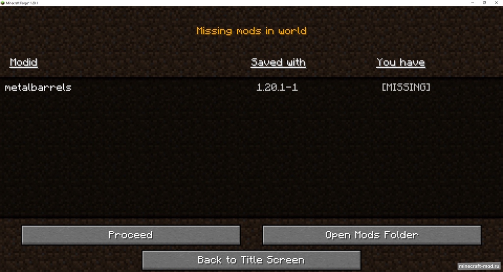 Мод Missing Mods Warning для Minecraft 1.20.1