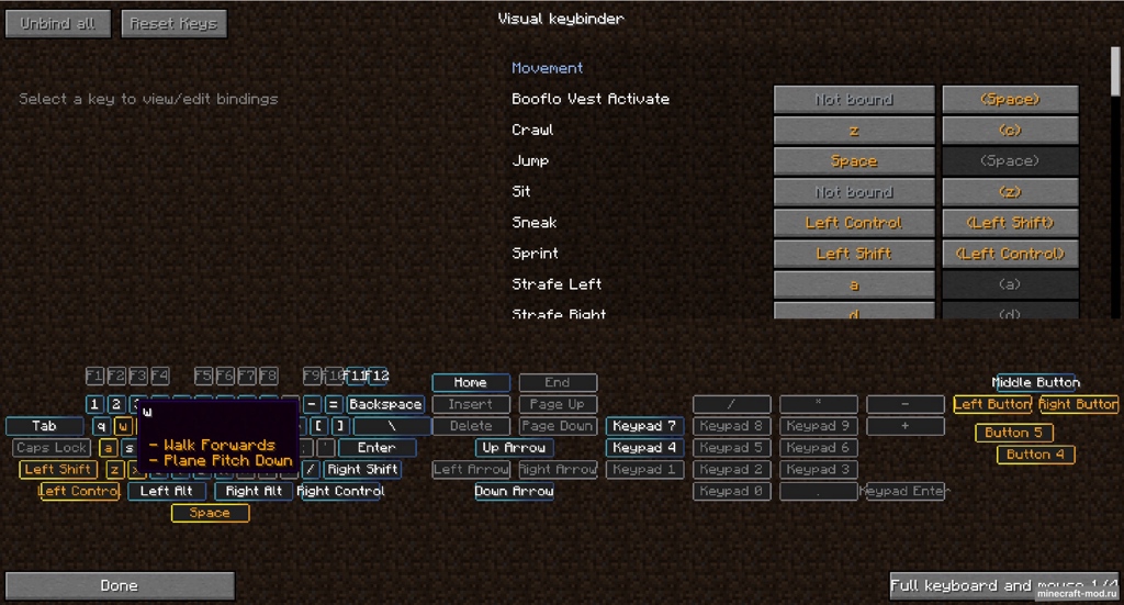 Мод Raw's Visual keybinder для Minecraft 1.20.1, 1.19.2