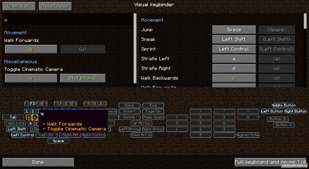 Мод Raw's Visual keybinder для Minecraft 1.20.1, 1.19.2