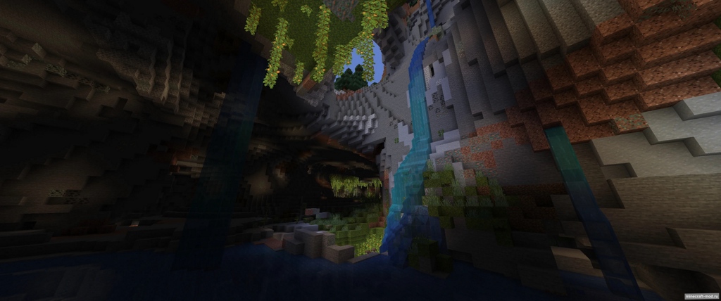 Мод Perlinescent Caves для Minecraft 1.21