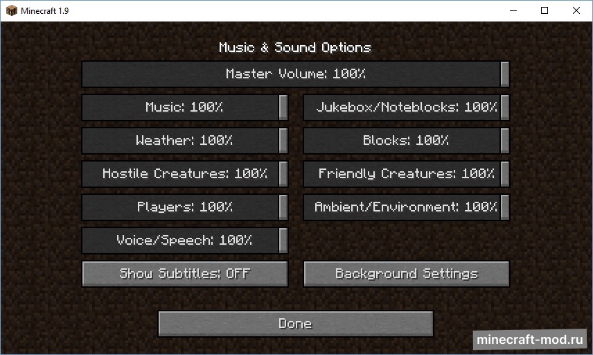 Мод Soundless Background для Minecraft 1.8.9, 1.7.10