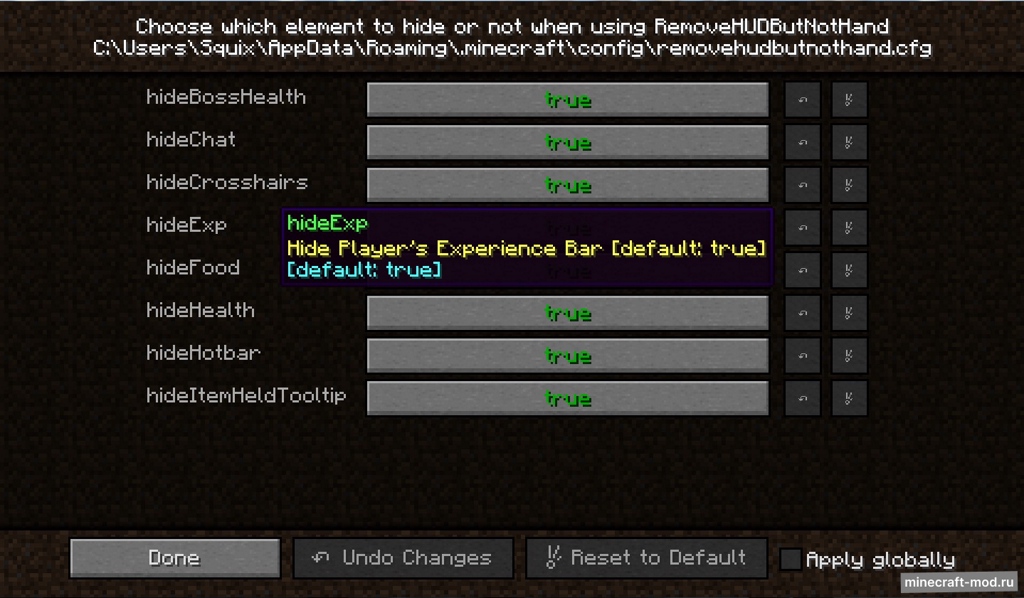 Мод Remove HUD but Not Hand для Minecraft 1.12.2, 1.10.2, 1.9.4,  ...