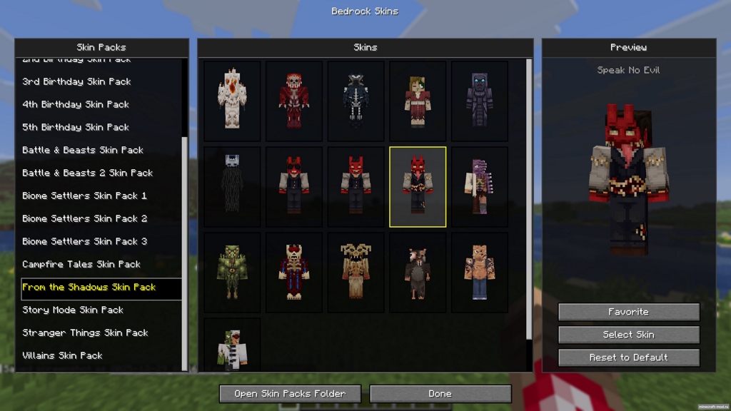 Мод Bedrock Skins для Minecraft 1.21.11 fabric
