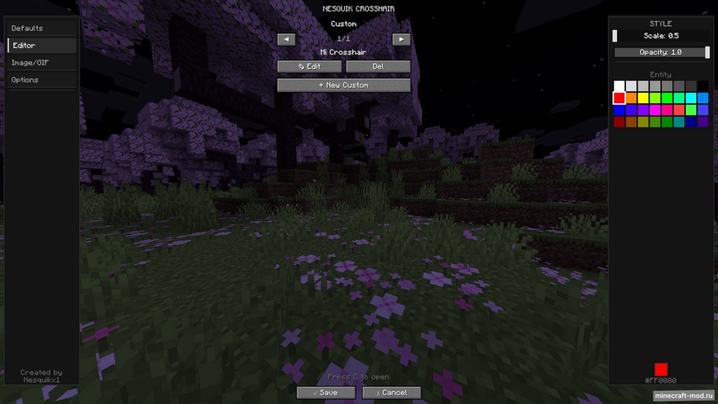 Мод Nesquik Crosshair для Minecraft 1.21.4 fabric