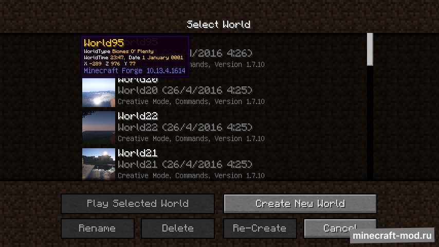 Мод Advanced World Selection для Minecraft 1.12.2, 1.11.2, 1.10.2,  ...