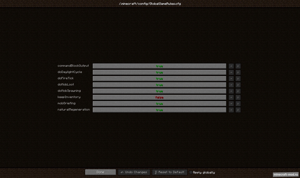 Мод Global GameRules для Minecraft 1.20.1, 1.20, 1.19.4,  ...