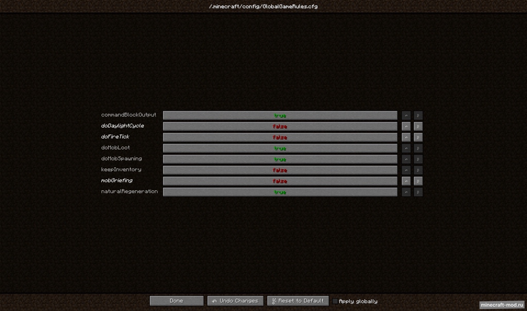 Мод Global GameRules для Minecraft 1.20.1, 1.20, 1.19.4,  ...